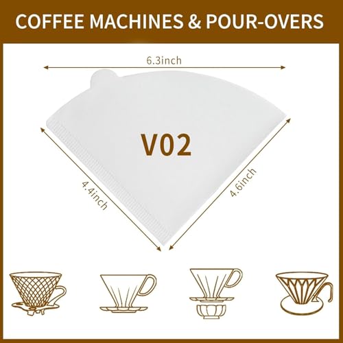 ZEBROC Cone Shaped Unbleached Natural Coffee Filters -Size 02, Natural Paper Coffee No Blowout, Disposable for Pour Over Drip Coffee Maker (2-4 Cup) V60 Paper Coffee Filters(100, V Shape White) - Image 2