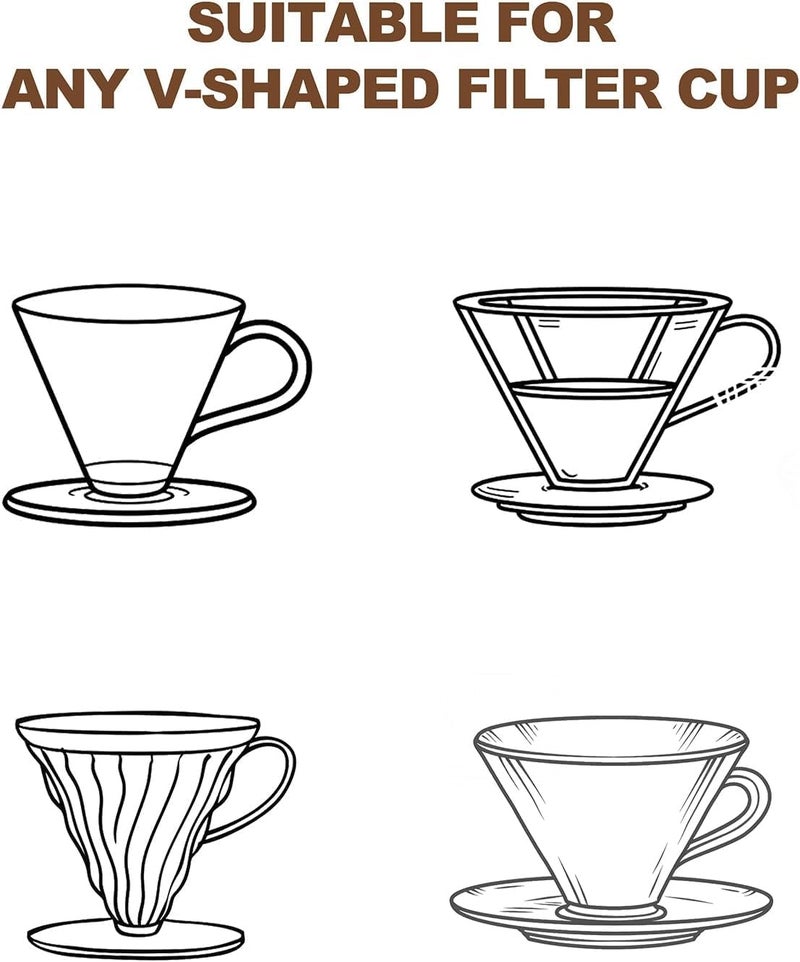 ZEBROC Cone Shaped Unbleached Natural Coffee Filters -Size 02, Natural Paper Coffee No Blowout, Disposable for Pour Over Drip Coffee Maker (2-4 Cup) V60 Paper Coffee Filters(100, V Shape White) - Image 4