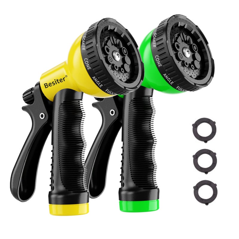 Besiter Garden Hose Nozzle Sprayer: 2 Pack 10 Watering Patterns Water Hose Spray Nozzles for Garden Hose Heavy Duty Hose Head Hose Attachment for Garden Hose YellowGreen - Image 1