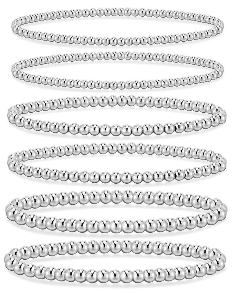 adoyi Silver Bracelets for Women, 14K Gold Plated Stackable Bead Ball Bracelet stack Set Trendy Adjustable Non Tarnish Jewelry Sets for Womens Gifts - Image 1