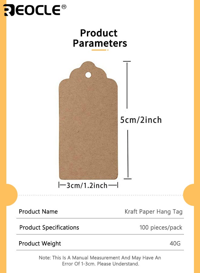 ريوكل 100 قطعة من ورق الكرافت العلامات مجموعة علامات هدايا فارغة مع 20 مترا خيوط للفنون والحرف الزفاف عيد الحب عيد الميلاد وعطلة DIY الحرف اليدوية وتسميات الأسعار - Image 2
