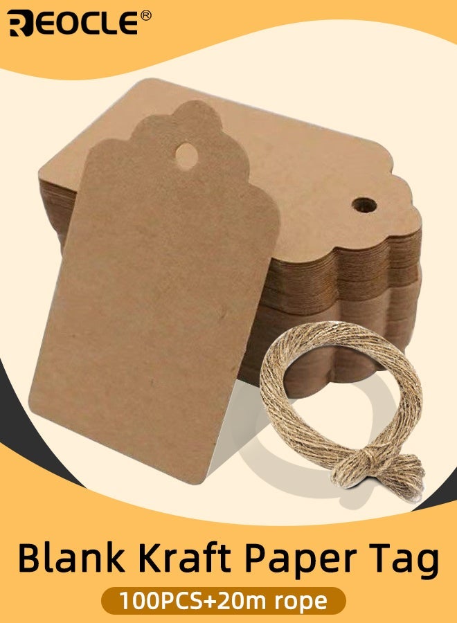 ريوكل 100 قطعة من ورق الكرافت العلامات مجموعة علامات هدايا فارغة مع 20 مترا خيوط للفنون والحرف الزفاف عيد الحب عيد الميلاد وعطلة DIY الحرف اليدوية وتسميات الأسعار - Image 1