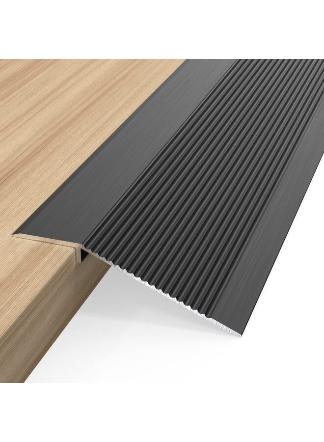 Floor Transition Strip Threshold Ramp Aluminum, Thresholds Reducer for Doorways Wheelchair Tile Wood Floors, Extra Wide Metal Grey Entry Door Edge Trim Flute(BLACK) - Image 1