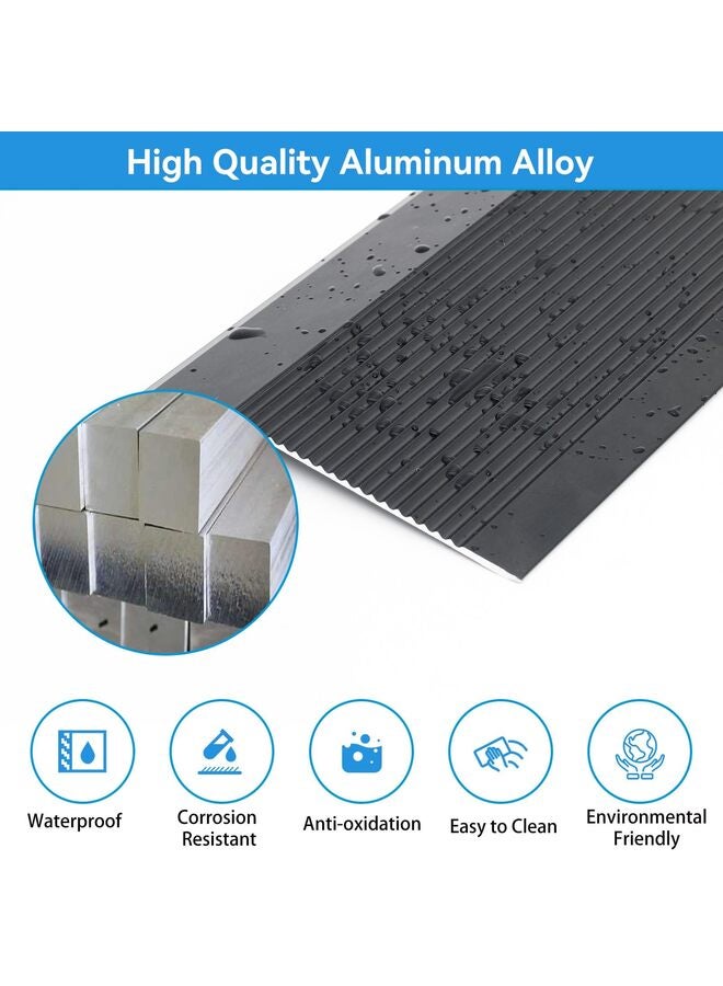 Floor Transition Strip Threshold Ramp Aluminum, Thresholds Reducer for Doorways Wheelchair Tile Wood Floors, Extra Wide Metal Grey Entry Door Edge Trim Flute(BLACK) - Image 2