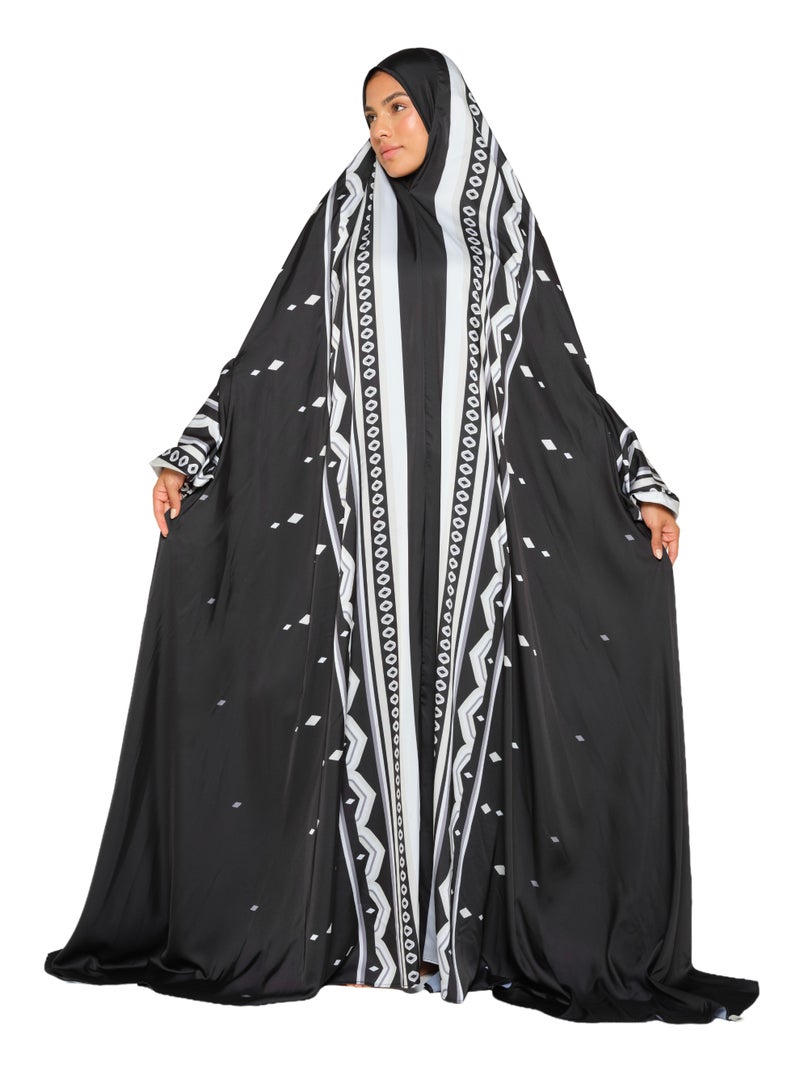 Sabr 'Nizwa' Prayer Dress With Travel Pouch, Black - Image 3