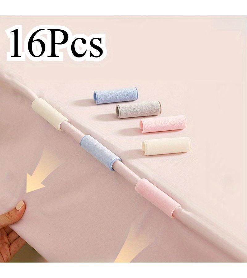 16 Pieces Light Pink Bed Sheet Clips Corner Grippers Angle Fixers Needle Free Bedspread Comforter Duvet Cover Fasteners Removable Reusable Blanket Securers Home Bedroom Dormitory Use - Image 1