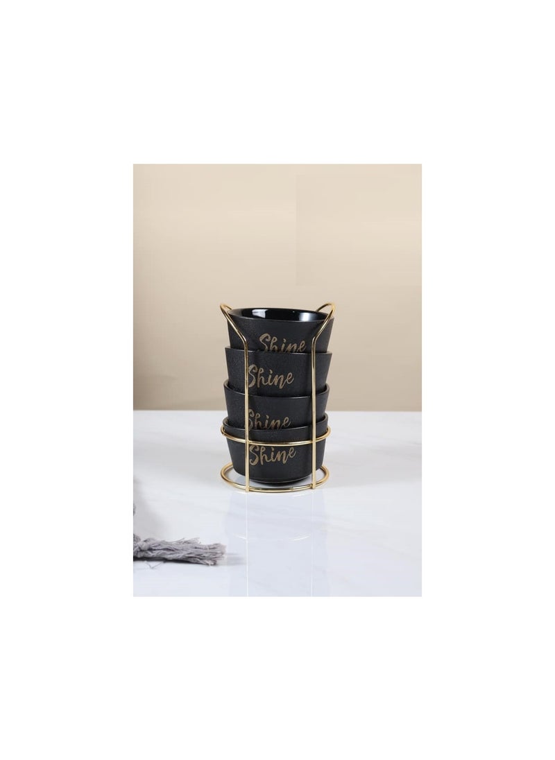 MARBLE - Porcelain Soup Mug Set of 4 Pieces, Black Marble SB361SYS-BLACK - Image 1
