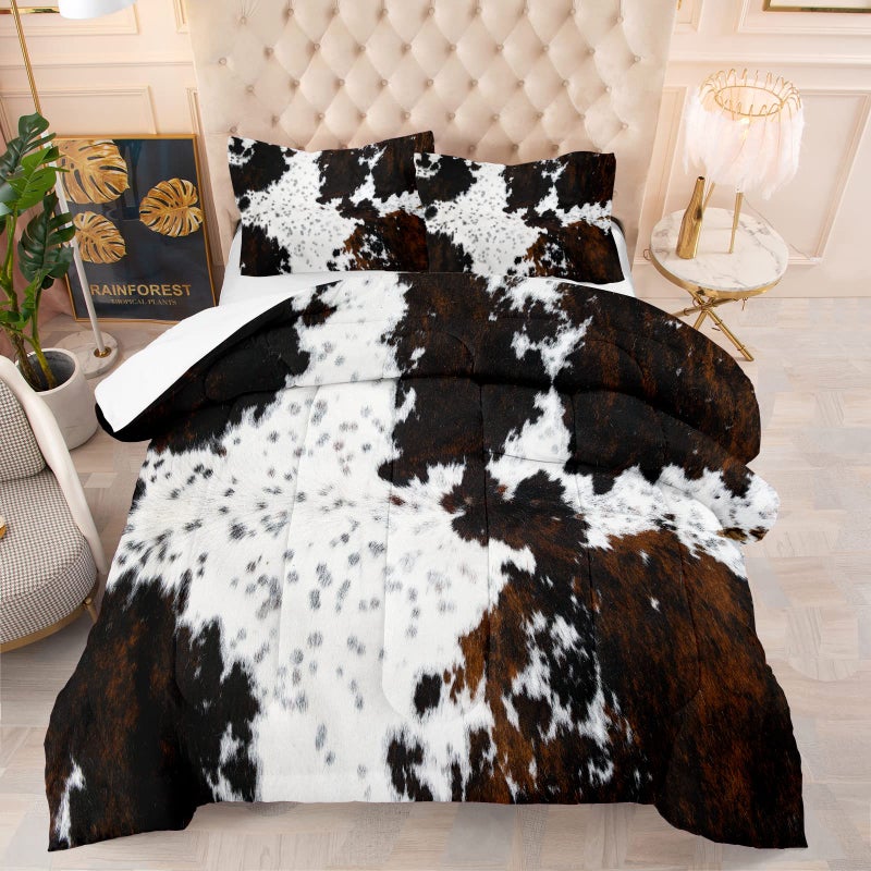 Tailor Shop Tailor Shop Black White Cow Print Comforter Set Twin Western Farmhouse Cow Print Bedding in A Bag Rustic Cowhide Comforter Set with 1 Matching Pillowcase Bedroom Decor 
