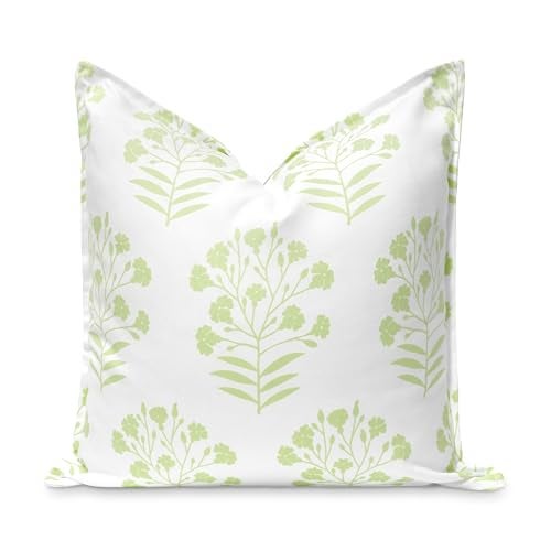 Hofdeco Premium Coastal Patio Indoor Outdoor Throw Pillow Cover Only 20x20 Water Repellent for Backyard Couch Green Print Floral - Image 1
