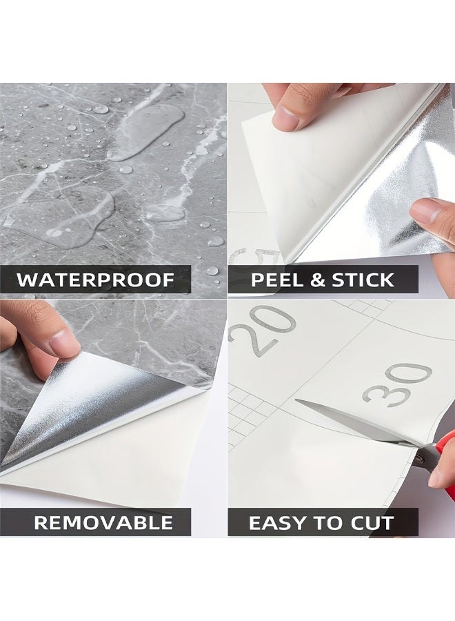 زيمي ورق حائط رخامي ذاتي اللصق سهل التركيب، لفة واحدة - مقاوم للماء والزيت، غشاء فينيل قابل للإزالة، مناسب لظهر المطبخ، وطاولة الحمام، وديكور المنزل - ملصق بنمط رخامي أبيض متعدد الاستخدامات، وإكسسوارات حمام رخامية - Image 3