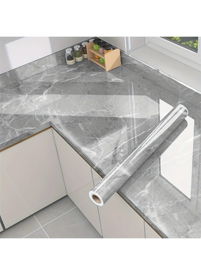 زيمي ورق حائط رخامي ذاتي اللصق سهل التركيب، لفة واحدة - مقاوم للماء والزيت، غشاء فينيل قابل للإزالة، مناسب لظهر المطبخ، وطاولة الحمام، وديكور المنزل - ملصق بنمط رخامي أبيض متعدد الاستخدامات، وإكسسوارات حمام رخامية - Image 1