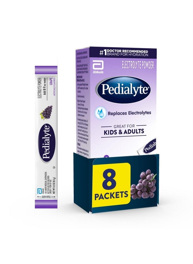 Pedialyte Electrolyte Powder, Hydration Drink for Kids & Adults, Grape, 8 Powder Packets - Image 1
