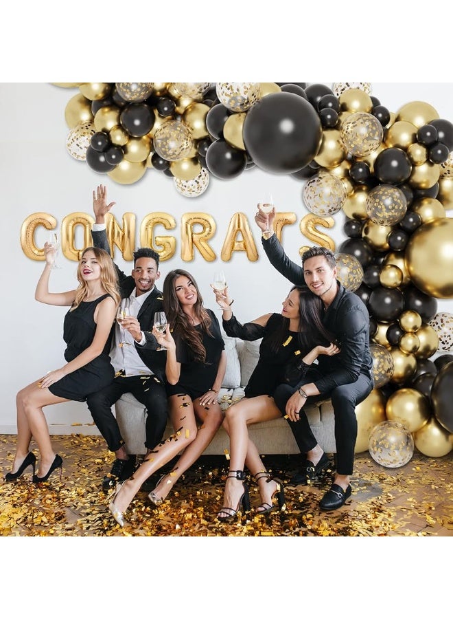 RUBFAC 130pcs Black and Gold Balloons, Balloons Garland Arch Kit, Black Metal Gold and Metallic Confetti Gold Balloons for Graduation Party Baby Shower Wedding Birthday Anniversary - Image 2