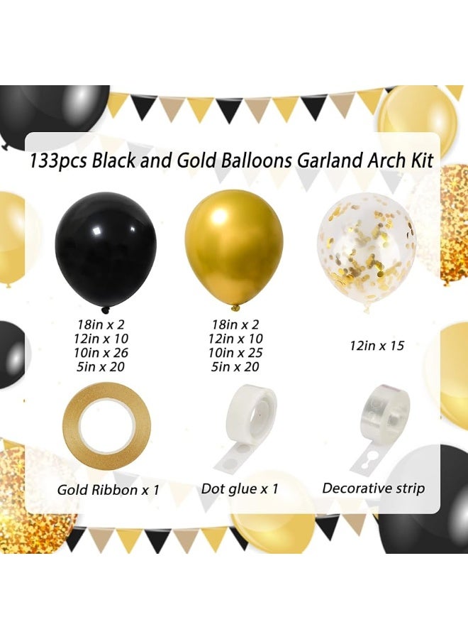 RUBFAC 130pcs Black and Gold Balloons, Balloons Garland Arch Kit, Black Metal Gold and Metallic Confetti Gold Balloons for Graduation Party Baby Shower Wedding Birthday Anniversary - Image 5