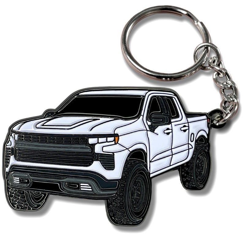 FOUR WHEEL BEAST Chevy Keychain Compatible with Chevy Silverado 1500 Accessories - Toy Truck Gifts Men Key Fob (White) - Image 1