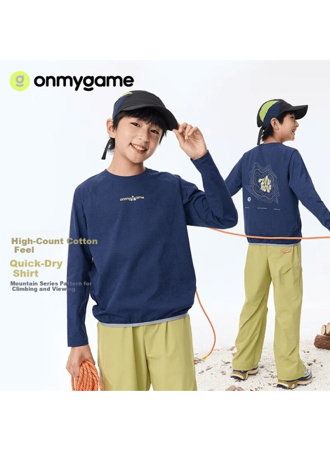 Onmygame Kids Cotton-feel Quick-dry Long-sleeve Antibacterial Outdoor Sports T-shirt Autumn Mountain Style Dark Red 110