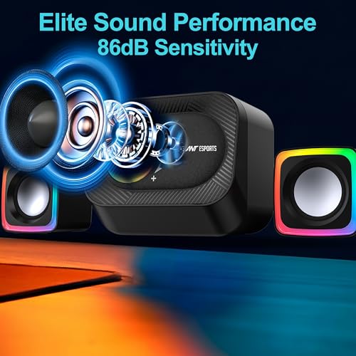 Ant Esports GS340 PRO 2.1 USB Powered Gaming Speakers |5W Subwoofer Dual 3W Satellites |Bluetooth/AUX Input | Volume Control |7-Mode RGB Lights| Multimedia Stereo Desktop Speakers for PC &Laptop_Black - Image 2
