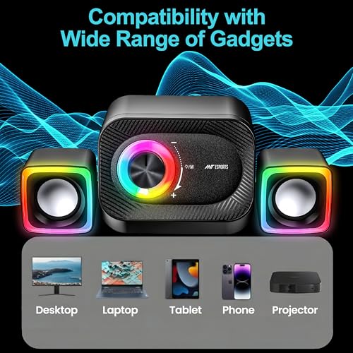Ant Esports GS340 PRO 2.1 USB Powered Gaming Speakers |5W Subwoofer Dual 3W Satellites |Bluetooth/AUX Input | Volume Control |7-Mode RGB Lights| Multimedia Stereo Desktop Speakers for PC &Laptop_Black - Image 3