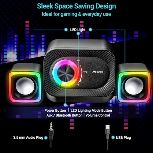 Ant Esports GS340 PRO 2.1 USB Powered Gaming Speakers |5W Subwoofer Dual 3W Satellites |Bluetooth/AUX Input | Volume Control |7-Mode RGB Lights| Multimedia Stereo Desktop Speakers for PC &Laptop_Black - Image 4