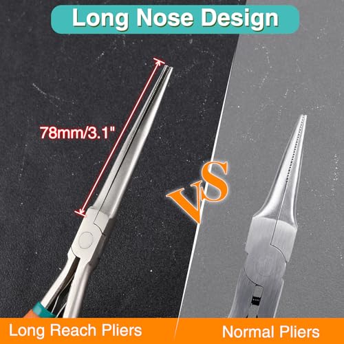 SPEEDWOX 7-Inch Long Reach Needle Nose Pliers with Teeth Extra Long Nose Precision Wire Looping Pliers Needle Remover Pliers for Hard to Reach Narrow Spaces Jewelry Making Tools Curved Handle - Image 2