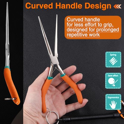 SPEEDWOX 7-Inch Long Reach Needle Nose Pliers with Teeth Extra Long Nose Precision Wire Looping Pliers Needle Remover Pliers for Hard to Reach Narrow Spaces Jewelry Making Tools Curved Handle - Image 5