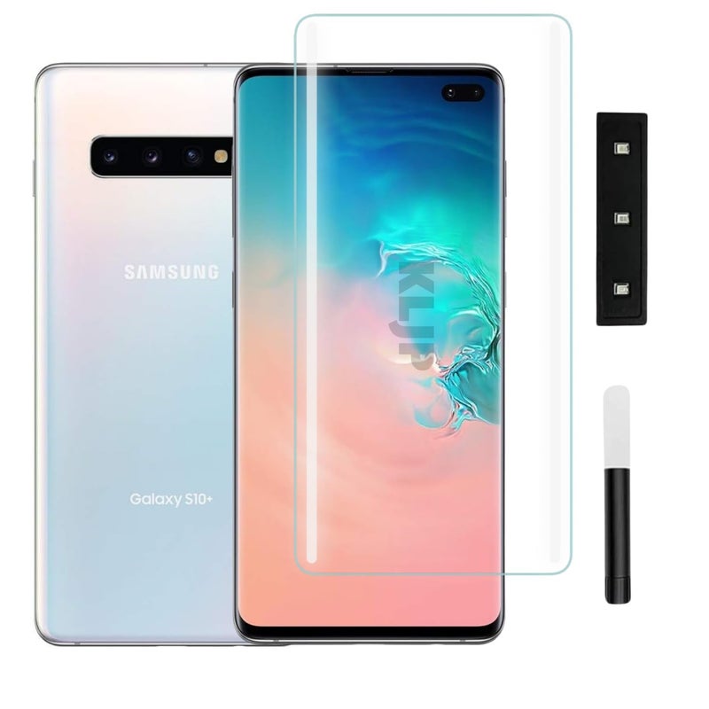 KLJP Advanced HD+ UV Tempered Glass Screen Protector Guard Compatible For Samsung S10 Plus (Pack of 1) Full Adhesive UV Curved Case Friendly HD+ Clarity - Image 1