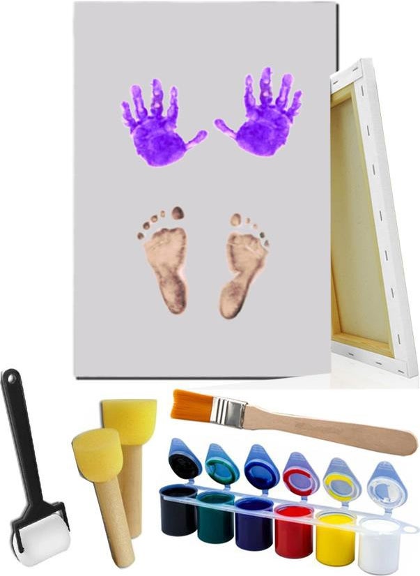 Artlantis Baby Hand Footprint Canvas Painting Set 25 x 35 cm 1 Pack Finger Paint Ground Brush Roller Brush Pompom Brush Souvenir Set  - Image 1