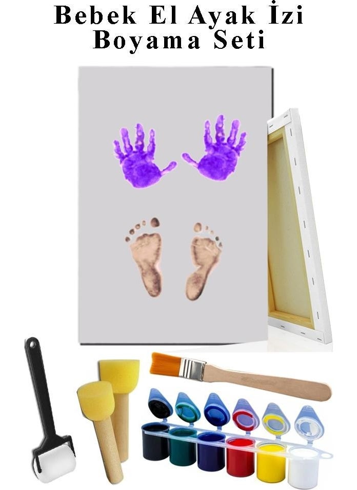 Artlantis Baby Hand Footprint Canvas Painting Set 25 x 35 cm 1 Pack Finger Paint Ground Brush Roller Brush Pompom Brush Souvenir Set  - Image 3
