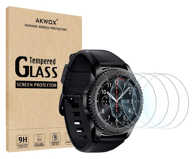AKWOX (4-Pack) Compatible with for Gear S3 Tempered Glass Screen Protector, AKWOX [0.3mm 2.5D High Definition 9H] Clear Screen Protector for Samsung Gear S3 Frontier/Classic - Image 1