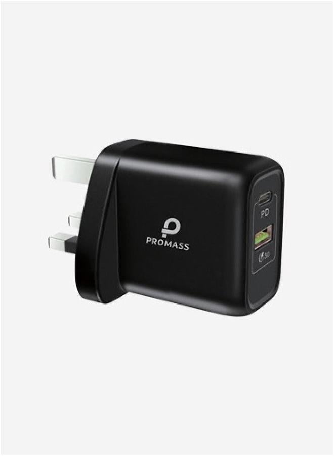PROMASS Original Wall Charger With Two Ports, 1 USB And 1 PD Port, Supports Fast Charging From Promass 38W Black Color - Image 1