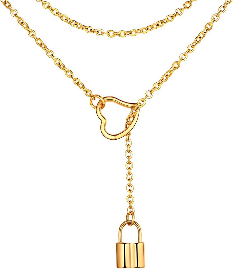 FOCALOOK Lariat Y-Necklaces | Long Necklaces for Women | Long Black Necklaces | Gold Necklaces for Women | Drop Heart Necklaces for Women | Front Adjustable Long Chain Necklace - Image 1