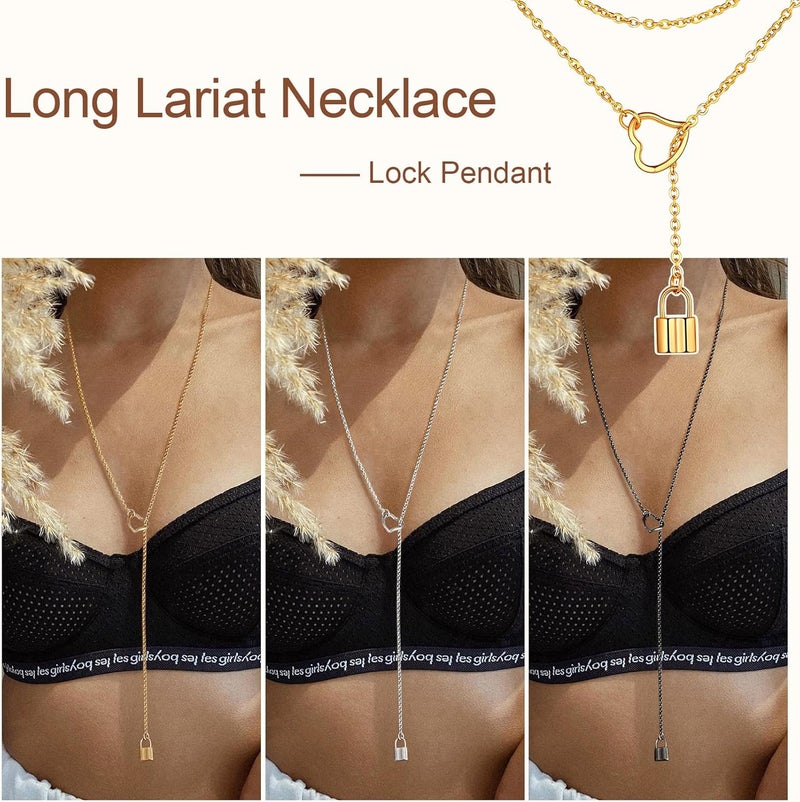 FOCALOOK Lariat Y-Necklaces | Long Necklaces for Women | Long Black Necklaces | Gold Necklaces for Women | Drop Heart Necklaces for Women | Front Adjustable Long Chain Necklace - Image 3