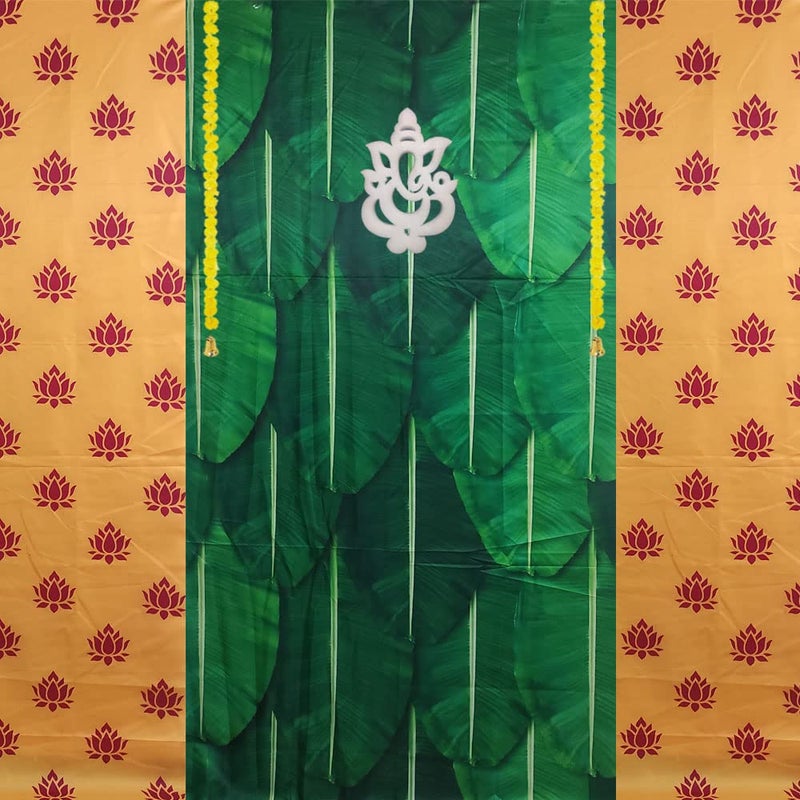 ZESTENTER ZestEnter Wedding Traditional Banana Leaf with Lotus Design Backdrop Cloth for All Occasions  - Image 1