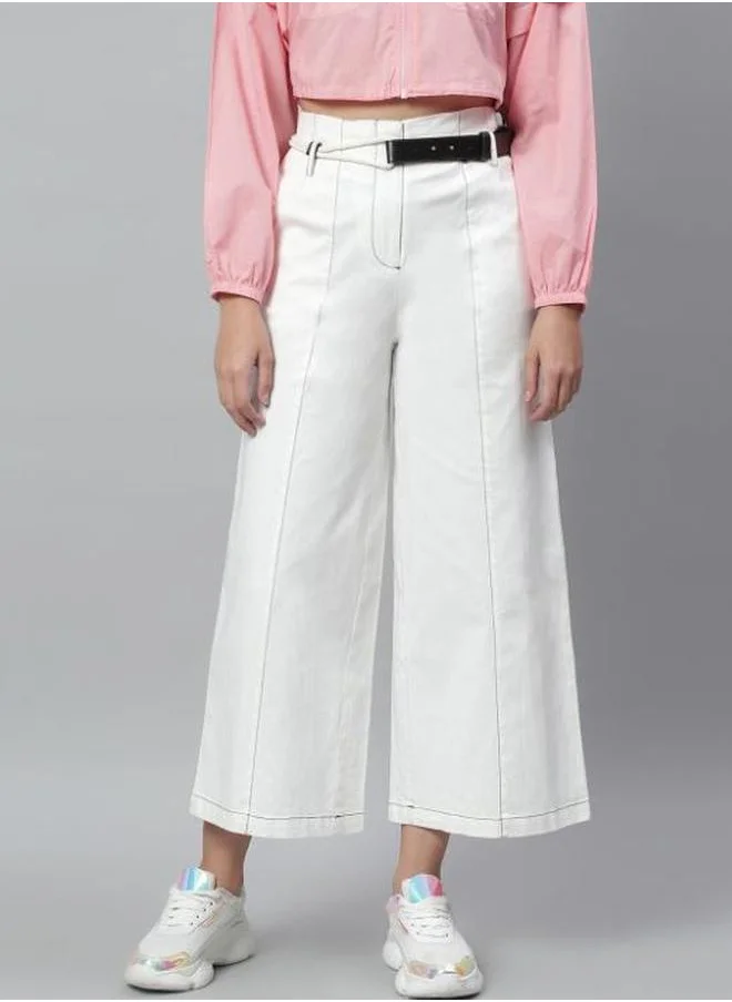 ستايلي Mid Rise Wide Leg Culotte Pants with Belt