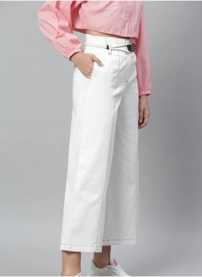 ستايلي Mid Rise Wide Leg Culotte Pants with Belt