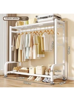 Coat Rack Floor-standing Vertical Movable Clothes Hanging Rack Thickened Indoor Clothes Hanger Household Simple Wardrobe-Color: Fixed Foot Pad 120cm White