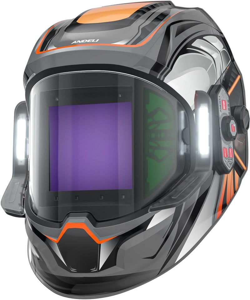ANDELI Welding Helmet with 4 LED Light, Panoramic Large Viewing Screen 3.94"X3.74" True Color Auto Darkening Welding Helmet, 4 Arc Sensor 4/5-9/9-13 Type-C Charging MONERCP-LED-PRO - Image 1