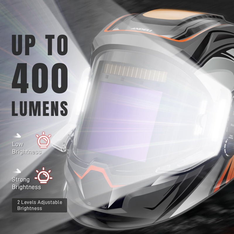 ANDELI Welding Helmet with 4 LED Light, Panoramic Large Viewing Screen 3.94"X3.74" True Color Auto Darkening Welding Helmet, 4 Arc Sensor 4/5-9/9-13 Type-C Charging MONERCP-LED-PRO - Image 4