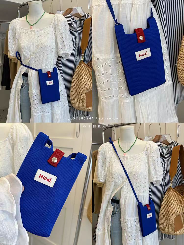New Solid Color Niche Design Mobile Phone Bag Fashion Handbag Knitted Mini Shoulder Crossbody Bag Holiday Gift - Image 1