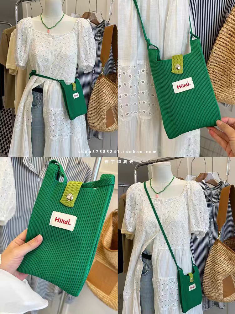 New Solid Color Niche Design Mobile Phone Bag Fashion Handbag Knitted Mini Shoulder Crossbody Bag Holiday Gift - Image 3
