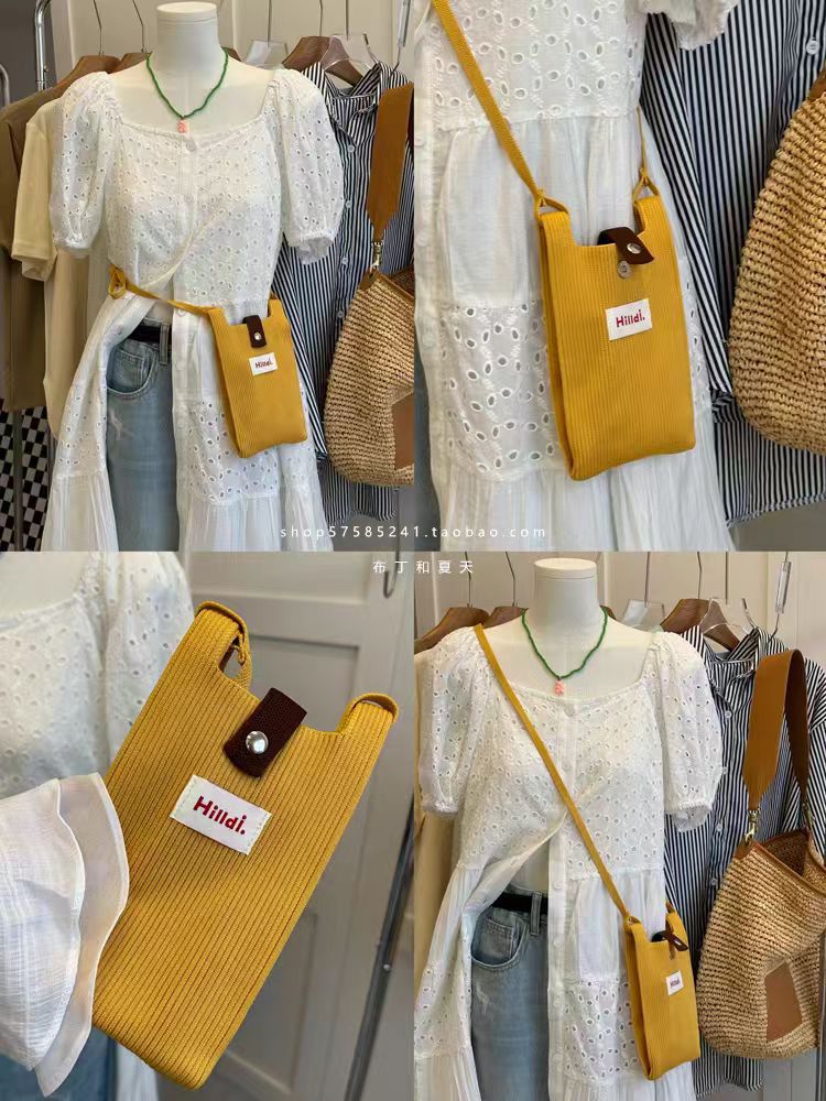 New Solid Color Niche Design Mobile Phone Bag Fashion Handbag Knitted Mini Shoulder Crossbody Bag Holiday Gift - Image 5