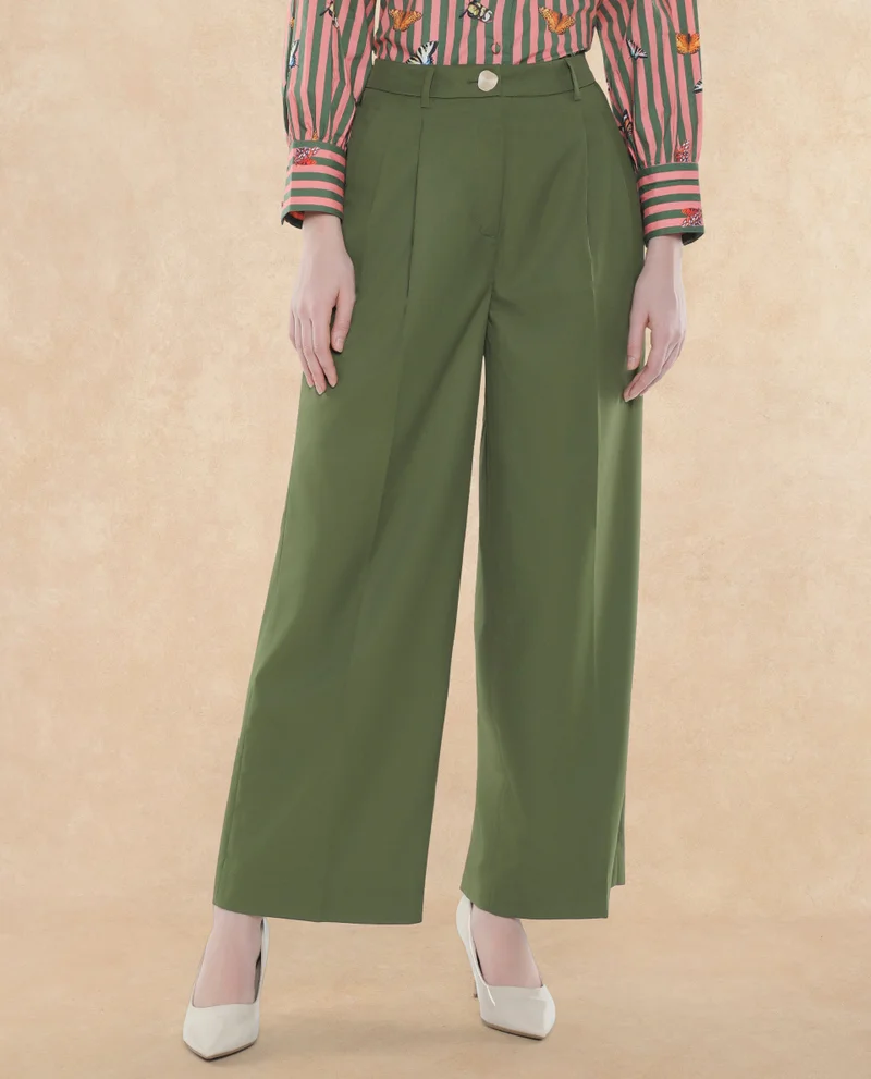 Rareism Women's Ankle Length Plain Trouser