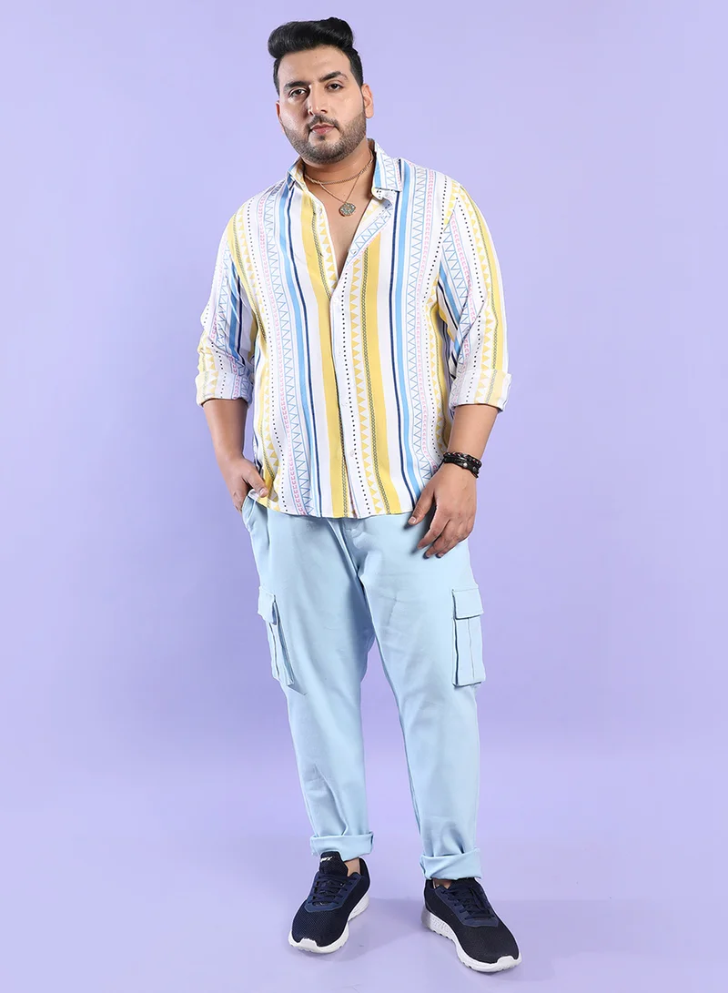 Instafab Plus Instafab Plus Men's Multicolour Geometric Striped Shirt For Casual Wear | Spread Collar | Long Sleeve | Button Closure | Heavy Rayon Shirt Crafted With Comfort Fit For Everyday Wear