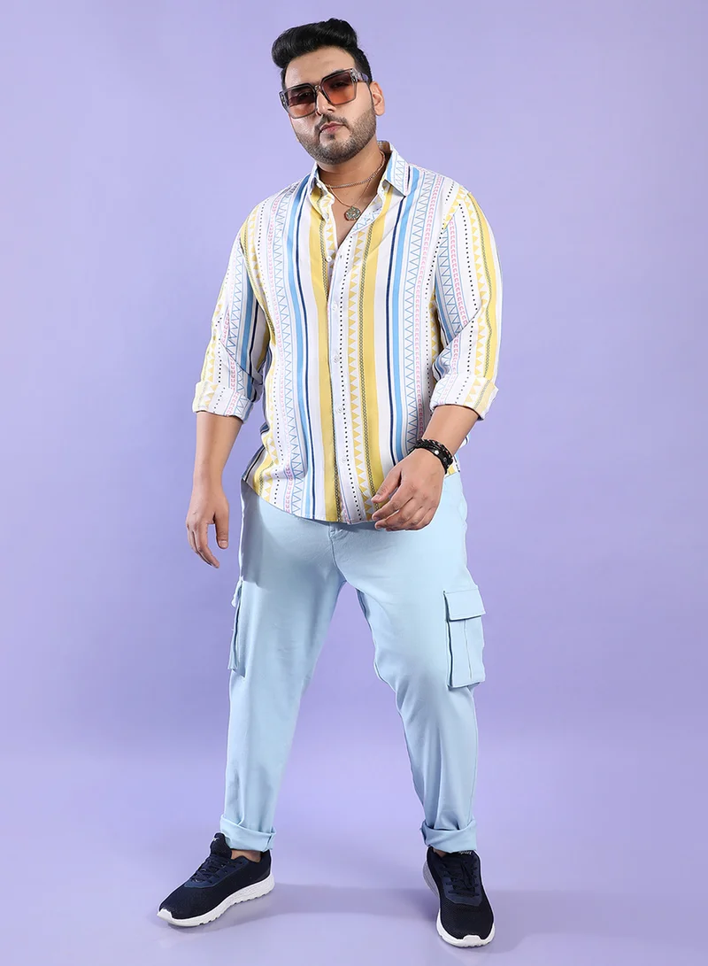 Instafab Plus Instafab Plus Men's Multicolour Geometric Striped Shirt For Casual Wear | Spread Collar | Long Sleeve | Button Closure | Heavy Rayon Shirt Crafted With Comfort Fit For Everyday Wear