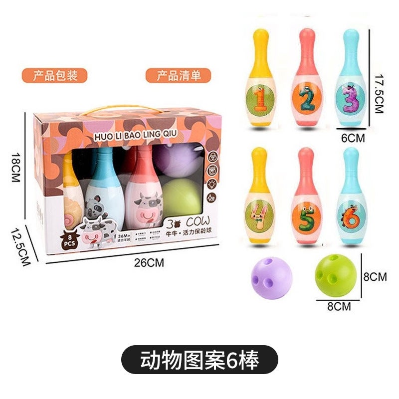 Interactive Fitness Sports Toy Set For Children Mini Bowling Game Ideal Gift For Boys Nursery Baby Playtime Fun Animal pattern 6 stick 