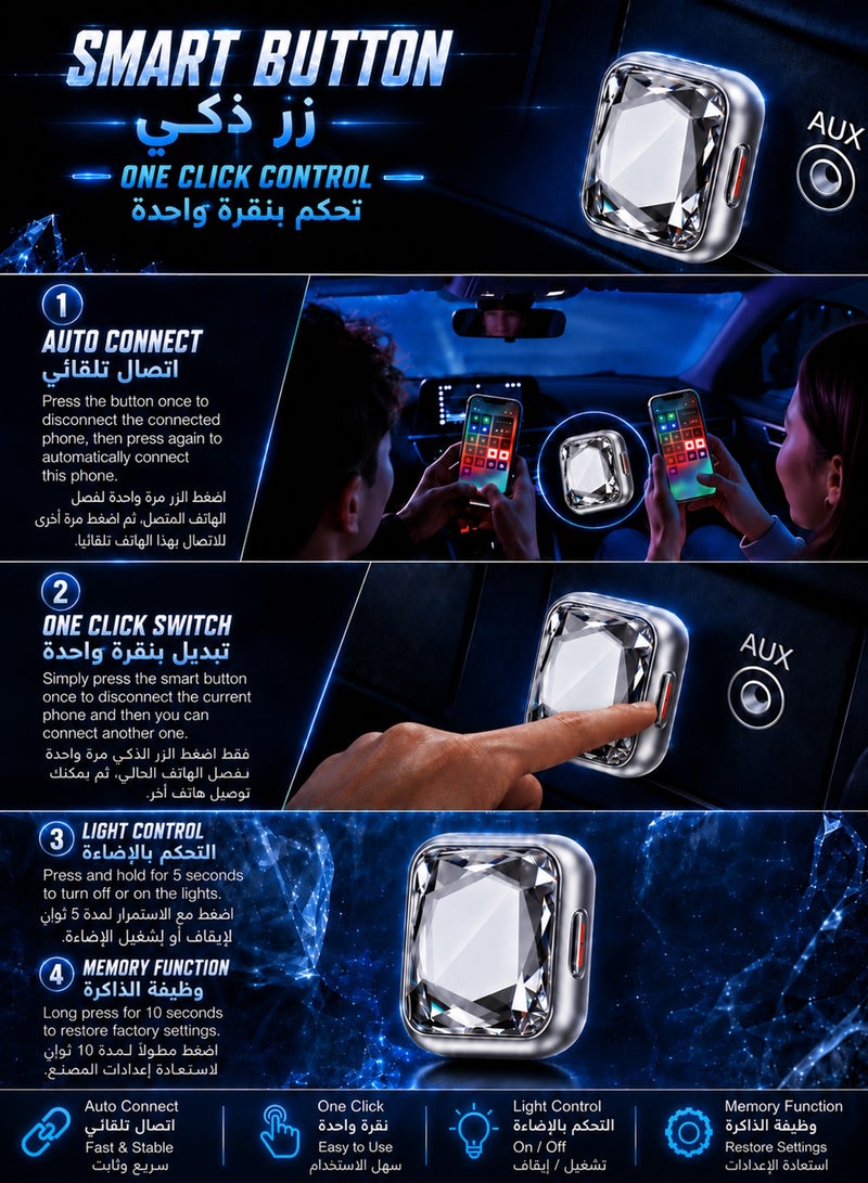 Chillspace 2 in 1 Wireless CarPlay and Android Auto Adapter, with All-in-One Control Button for One-Tap Disconnect & Easy Switch, 5.8G Quad-Core Chip No Latency, Aerospace Silicone Cooling, Zn-Alloy & Diamond Panel, Plug & Play Wired to Wireless for iPhone & Android with USB/USB-C Port, B3 Diamond Panel - Image 2