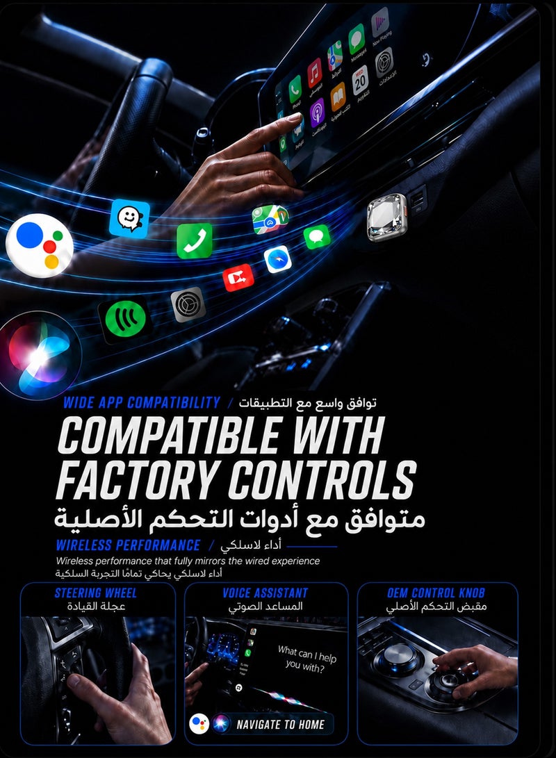 Chillspace 2 in 1 Wireless CarPlay and Android Auto Adapter, with All-in-One Control Button for One-Tap Disconnect & Easy Switch, 5.8G Quad-Core Chip No Latency, Aerospace Silicone Cooling, Zn-Alloy & Diamond Panel, Plug & Play Wired to Wireless for iPhone & Android with USB/USB-C Port, B3 Diamond Panel - Image 4