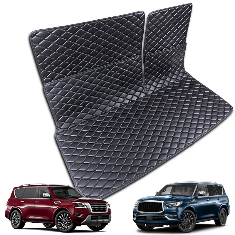 7DEEKEI for 2017-2024 Nissan Armada / 11-13 Infiniti QX56 / 2014-2024 QX80 Trunk Mat & 2ND+3RD Row Rear Backrest Mat Cargo Liners (5pcs) All Weather Anti-Slip - Image 1
