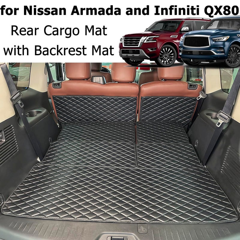 7DEEKEI for 2017-2024 Nissan Armada / 11-13 Infiniti QX56 / 2014-2024 QX80 Trunk Mat & 2ND+3RD Row Rear Backrest Mat Cargo Liners (5pcs) All Weather Anti-Slip - Image 2