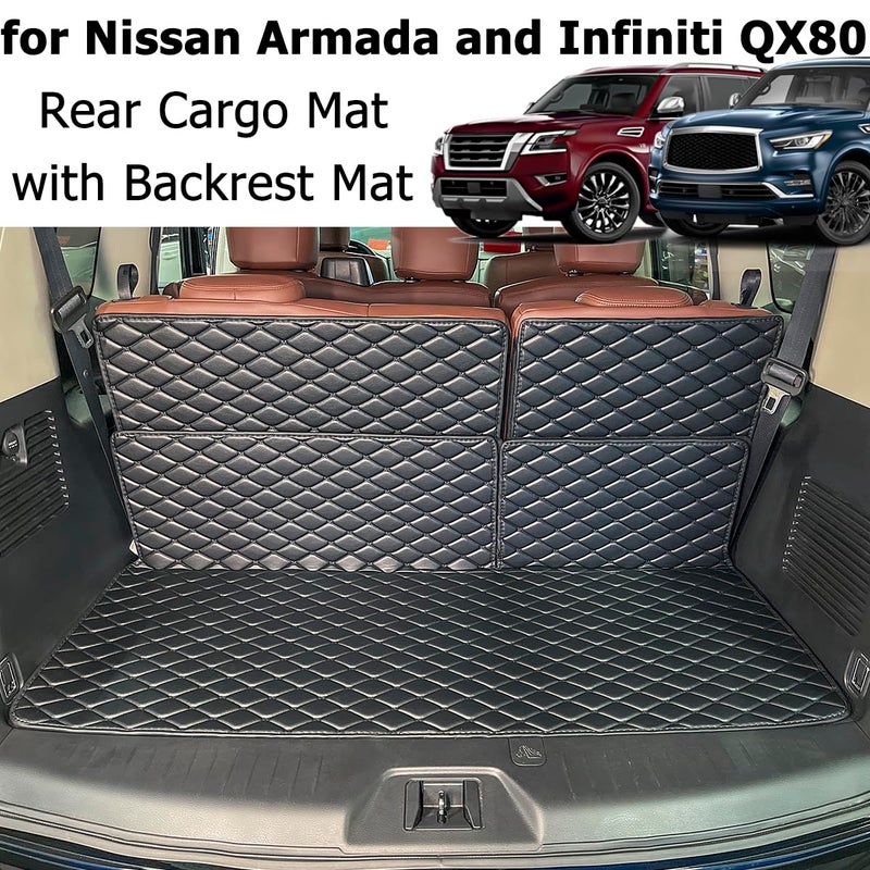 7DEEKEI for 2017-2024 Nissan Armada / 11-13 Infiniti QX56 / 2014-2024 QX80 Trunk Mat & 2ND+3RD Row Rear Backrest Mat Cargo Liners (5pcs) All Weather Anti-Slip - Image 5